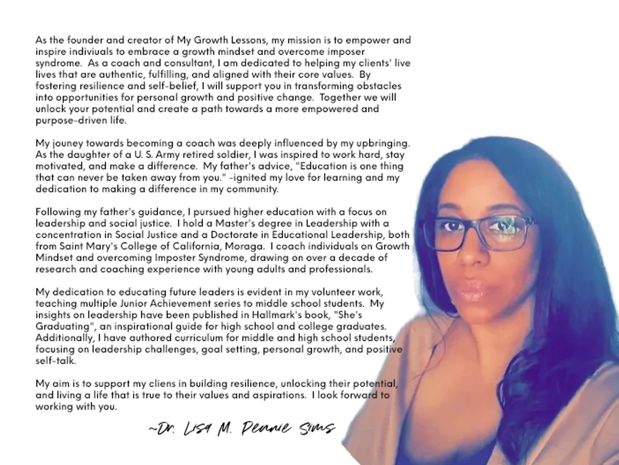 Lisa Sims Lesson About | Growth Lessons - Dr. Lisa Pennie Sims, Ed.D.