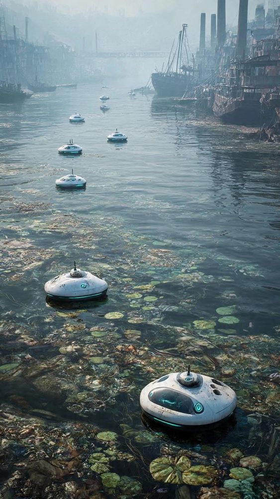 Image of our autonomous surface vessels going to work.