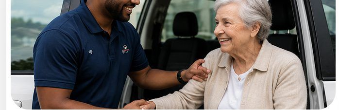 Driver helping a client with medical transportation