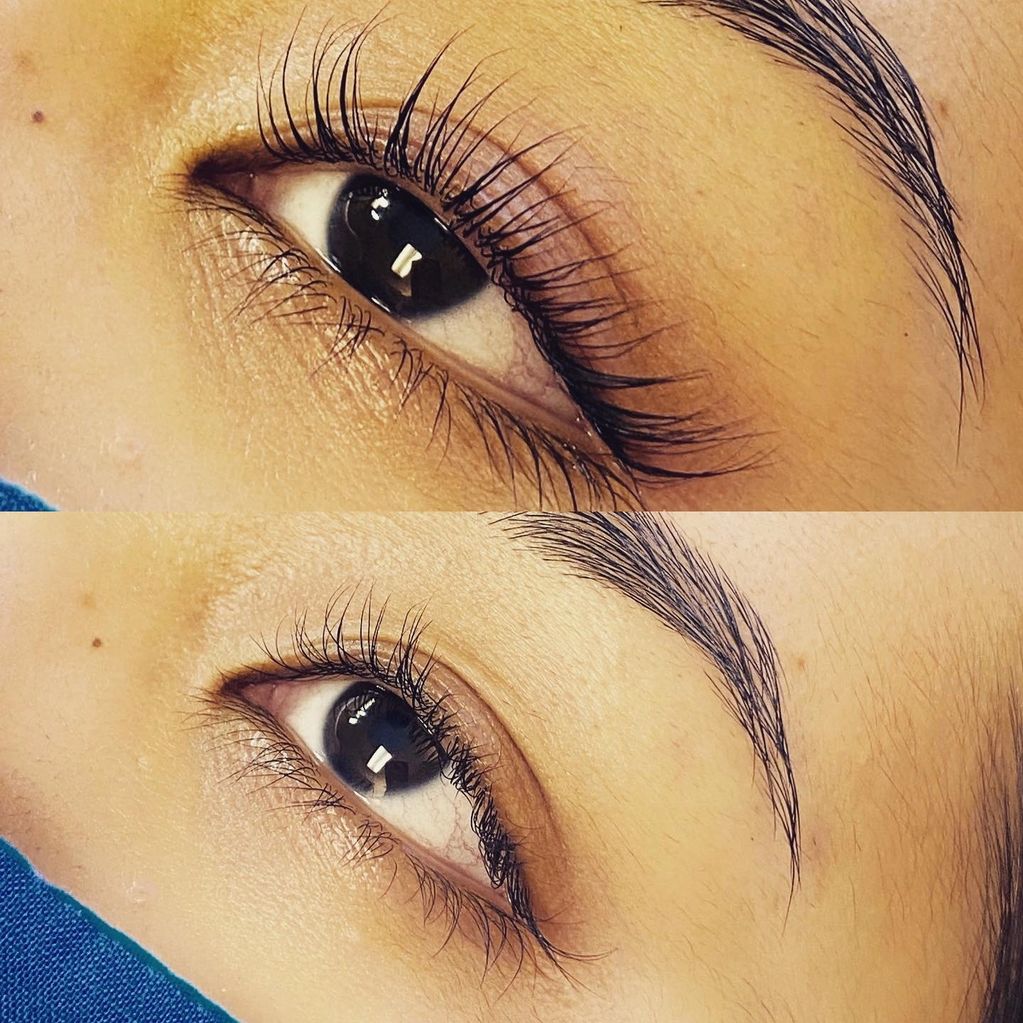 a before and after picture of a lash lift