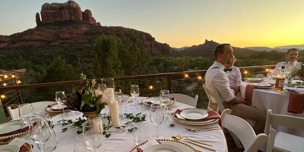 Sedona wedding reception with a stunning view of Cathedral Rock
