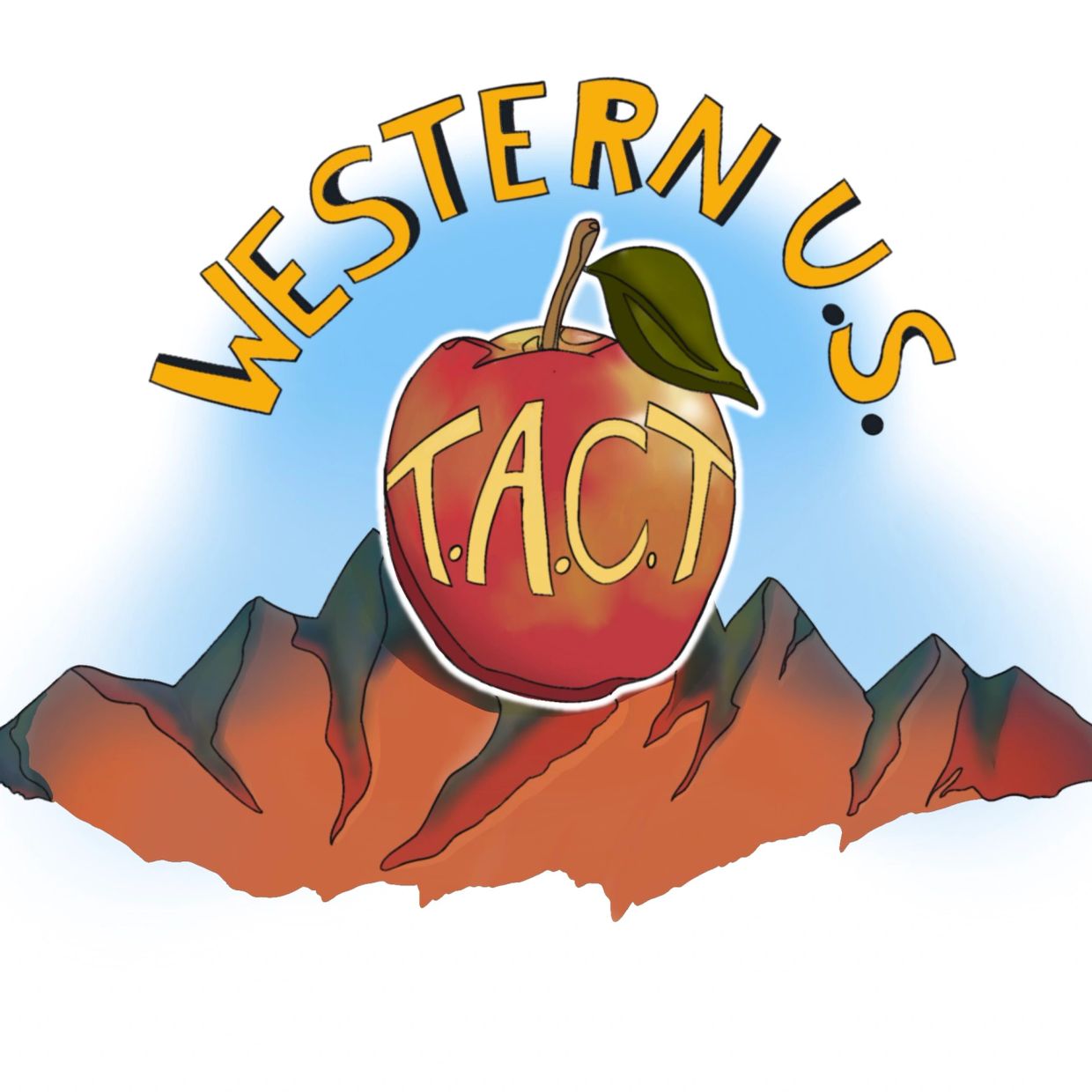 Logo featuring a red apple with T.A.C.T and Western U.S. text over mountains.