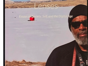 Cover of 'Lenses' book showing a man and a person on a frozen lake.