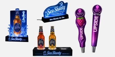 Display of Sea Shanty iced tea and Jamberry Upside beverage taps.