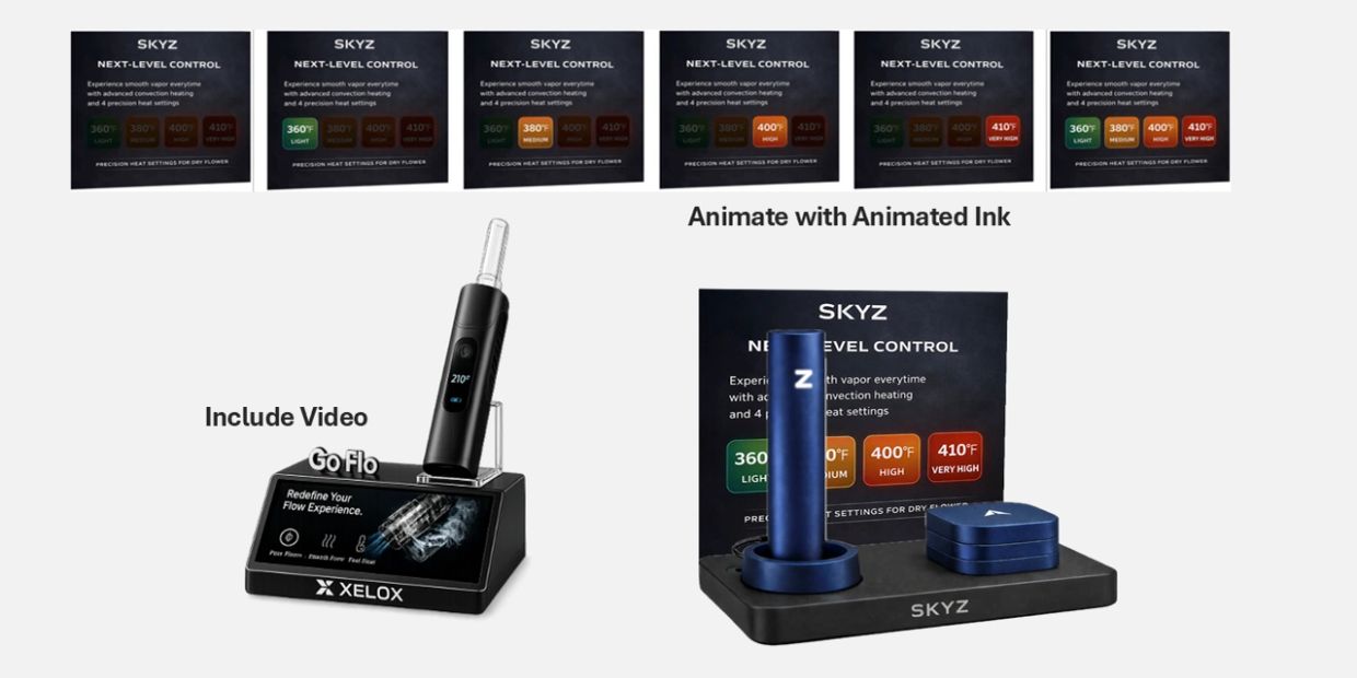 SKYZ vaporizer devices with precision heat settings and animation features.