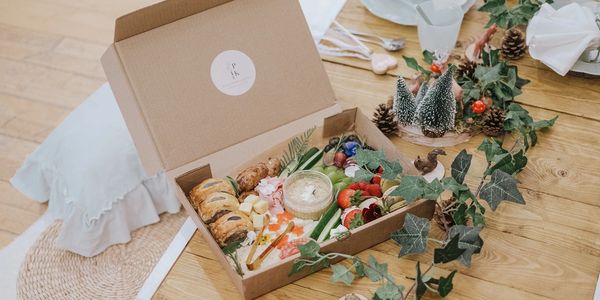 A children's wedding picnic box in a wedding corner set up 