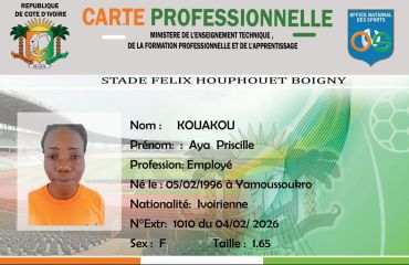 Professional ID card of Aya Priscille Kouakou from Ivory Coast.