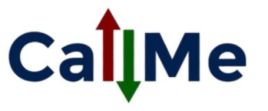 Logo with 'Call Me' text featuring red up and green down arrows in place of the letter 'l'.