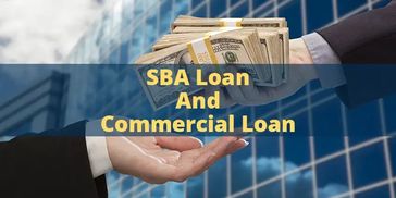 Hands exchanging bundles of US dollars with text about SBA and commercial loans.