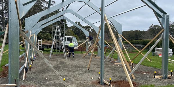 Steel frame structure under construction