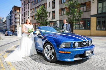 Birmingham Wedding Couple with Mustang