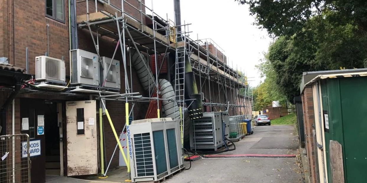 Scaffolding in horley carried out for electrical work on a hospital/ hospital scaffolding.