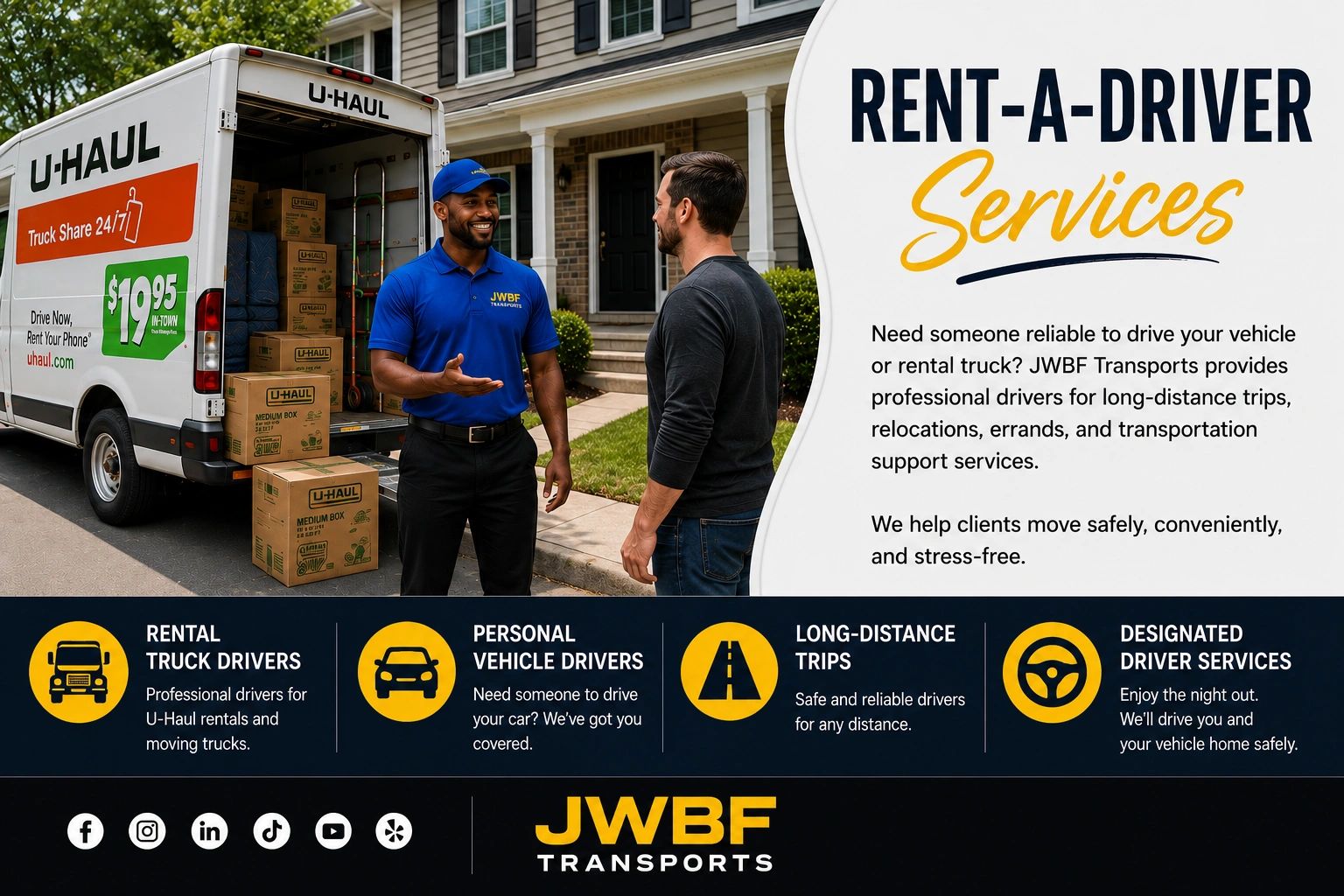 JWBF Transports offers professional rent-a-driver services for trucks and personal vehicles.
