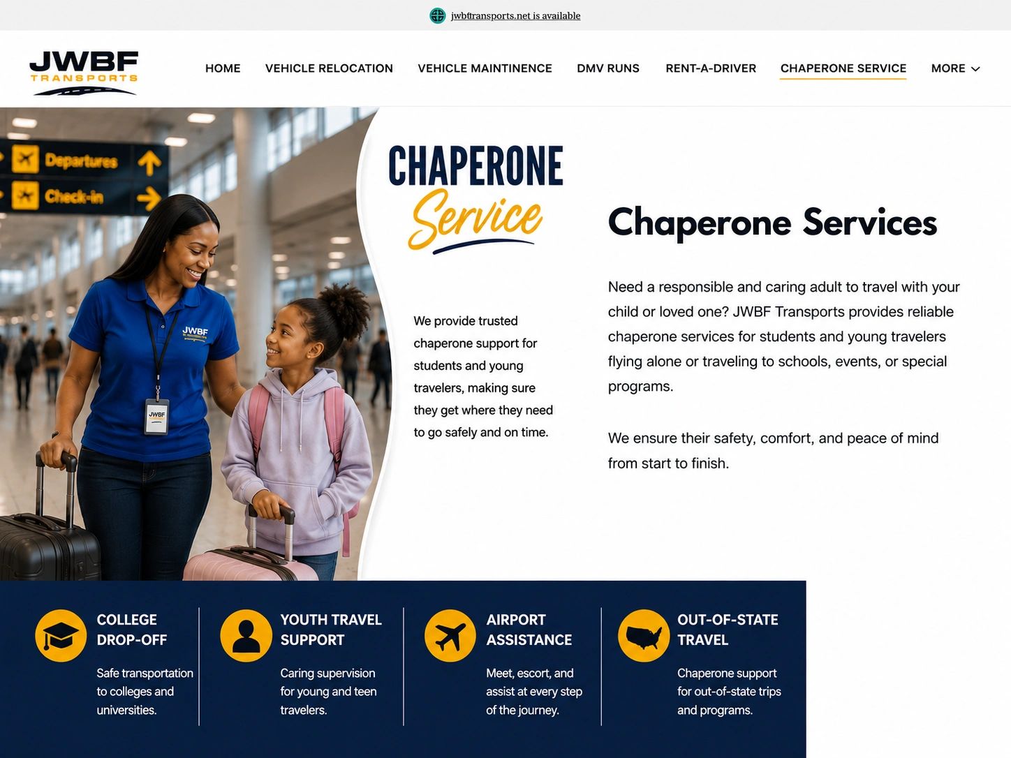 JWBF Transports offers trusted chaperone services for young travelers at airports and beyond.