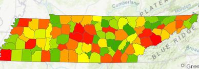 Tennessee Per capita Sales in each county