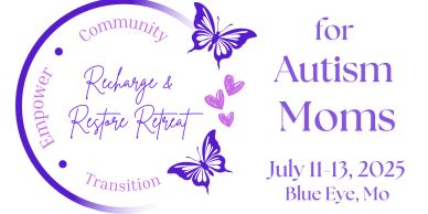 Logo for Autism Moms Recharge &amp; Restore Retreat July 2025 in Blue Eye, Missouri.