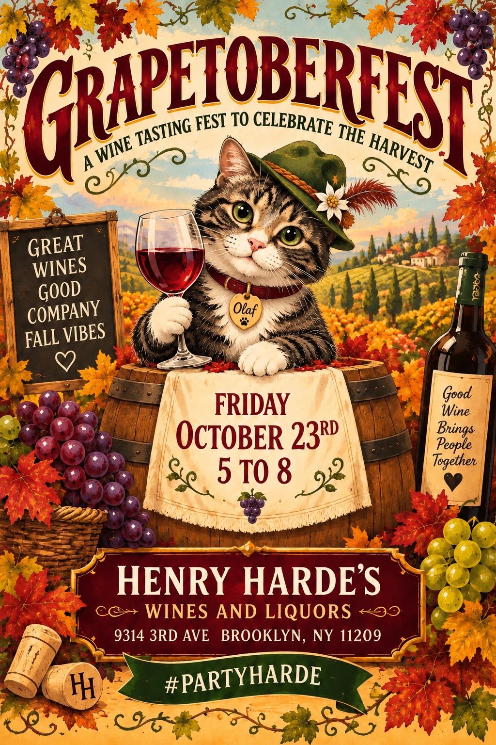 Join us for Grapetoberfest- a grand seasonal tasting showcasing all new wines October 23rd! 