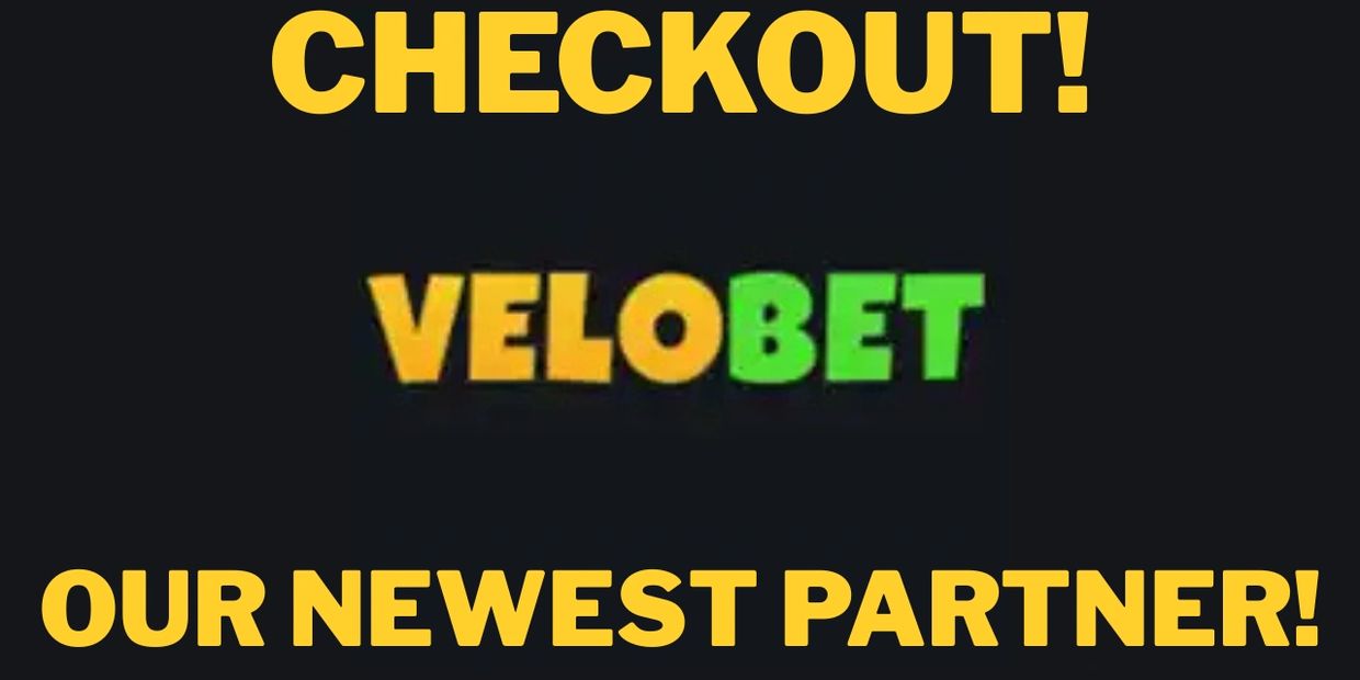 Announcement of Velobet as the newest partner with bold yellow and green text.