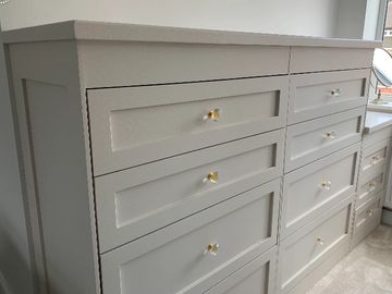 Fitted MDF tallboy drawers with soft closing drawers.  Hand-painted in skimming stone paint.