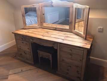 rustic pine dressing table with stool and mirror