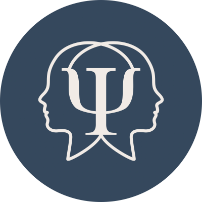 Logo depicting two human heads and a psychology symbol.