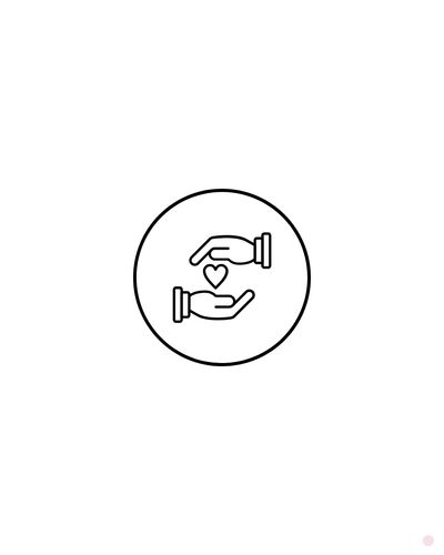 Icon of two hands with a heart between them inside a circle.