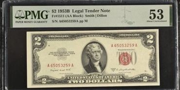 1953 B $2 LEGAL TENDER NOTE FR # 1511 SMITH DILLON PMG Uncirculated 53