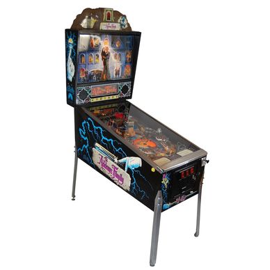 Classic black pinball machine with fantasy artwork and lightning design.