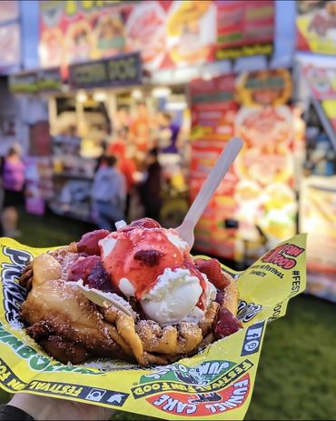 Funnel Cake With Strawberry and Ice Cream