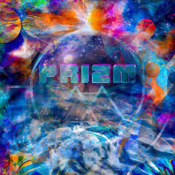 Vibrant abstract cosmic artwork with the word 'PRISM' prominently displayed.