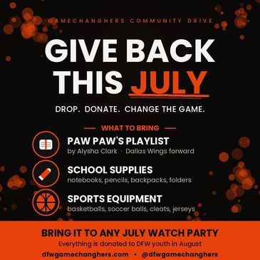 Flyer encouraging donations for a community drive in July.