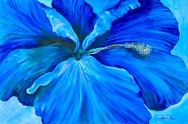 Title: Bue Hibiscus
Medium: Acrylic & Swarovski Crystal
Size: 24 x  36
Canvas Wrap Ready to Hang