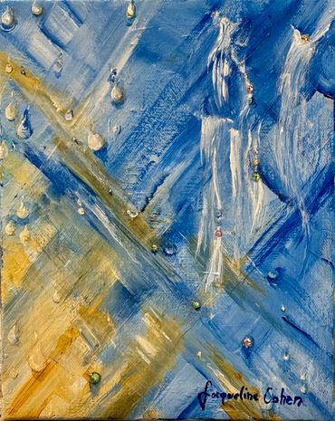 Title: Downpour
Medium: Acrylic & Swarovski Crystal
Size: 9" x 12" 
Canvas Wrap, Ready to Hang
$50