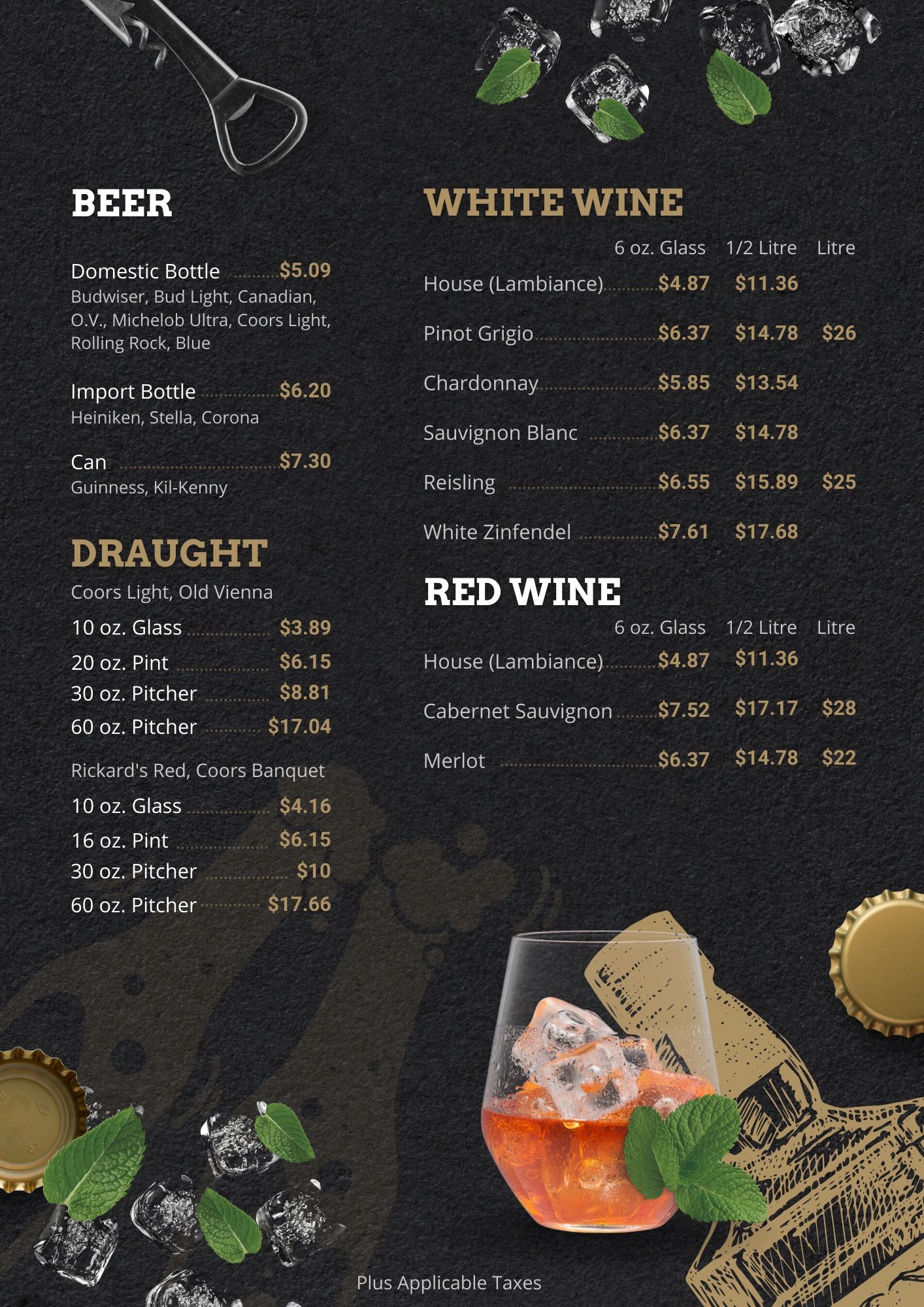 Drink menu