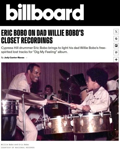 Eric Bobo and Willie Bobo share a joyful drumming moment in this vintage photo.