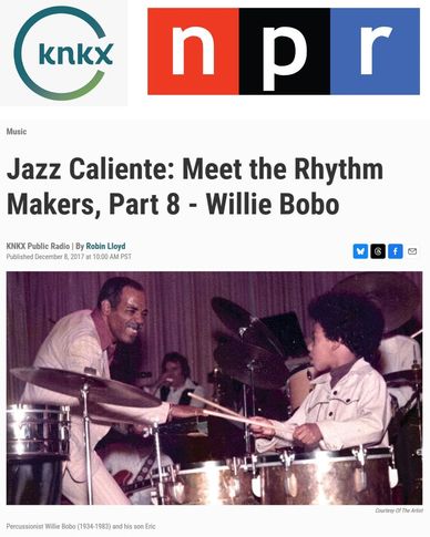Percussionist Willie Bobo plays drums with his son Eric in a lively jazz session.