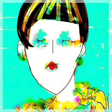Abstract digital portrait with vibrant colors and distorted facial features.