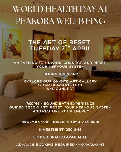 World Health Day event at Peakora Wellbeing with art, sound bath, and relaxation.