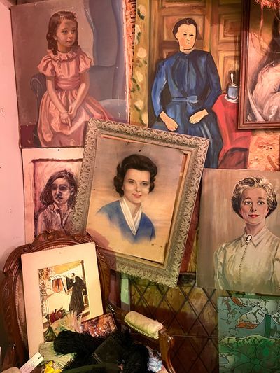 Assortment of orphaned ancestor portraits on display at Hunt and Gather, a Minneapolis vintage store