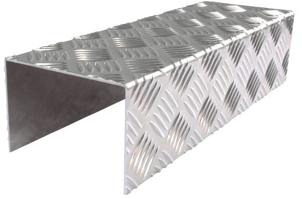 Aluminum checker plate bent into a U-shaped channel.