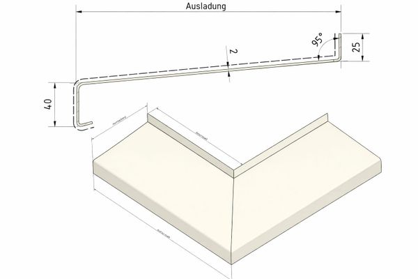 Technical drawing of a metal bracket with dimensions and a 3D model.