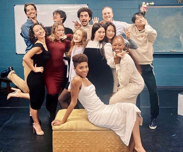 Alex Hatcher and classmates being silly in acting class