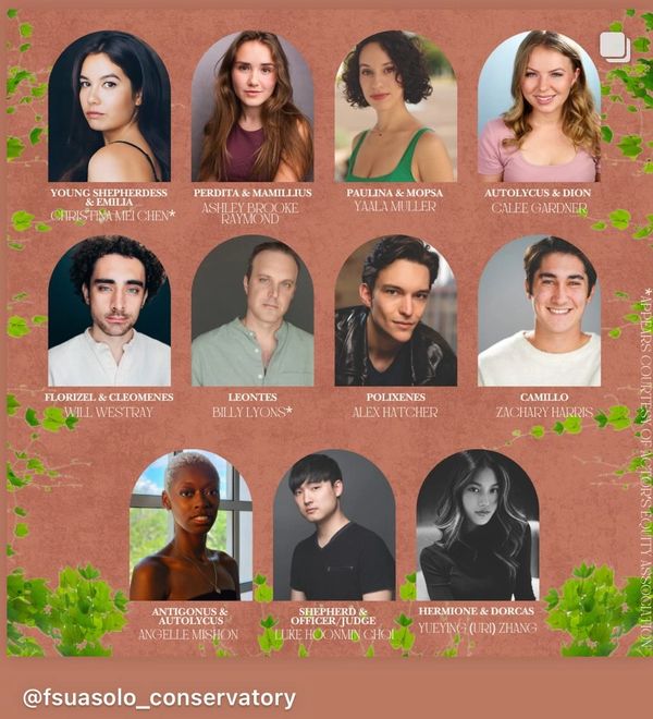 Poster announcing the cast of The Winter's Tale at FSU/Asolo Conservatory