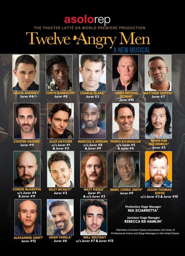 Poster announcing the cast of Twelve Angry Men: A New Musical at Asolo Rep in Sarasota, Florida