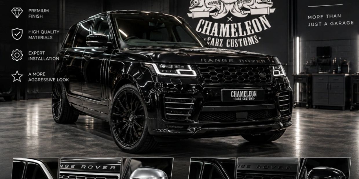 Black Range Rover with de-chromed custom wrap by Chameleon Carz Customs.