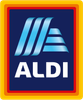 ALDI supermarket logo with blue and orange colors.