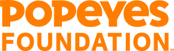 Orange text logo of Popeyes Foundation.
