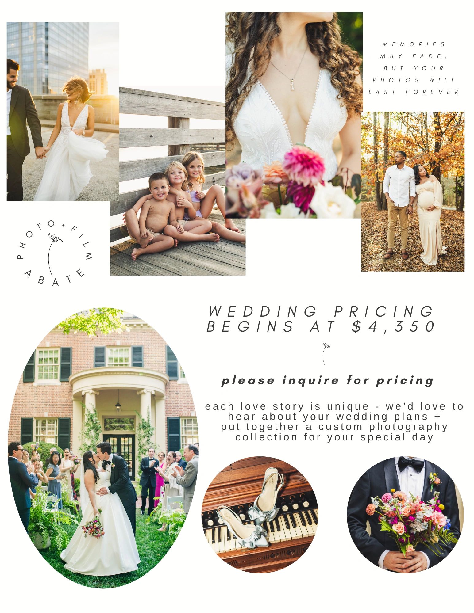 wedding photographers in north carolina with pricing starting at $4,350. Luxury wedding photographer