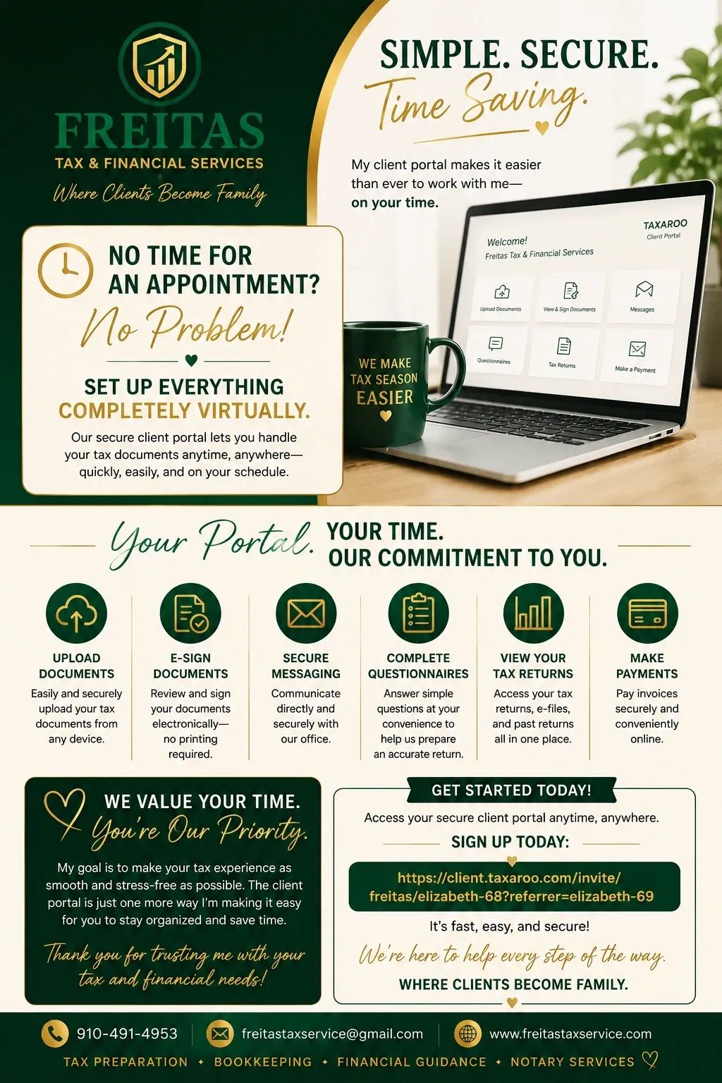 Freitas Tax &amp; Financial Services offers a simple, secure virtual client portal for tax document handling and payments.