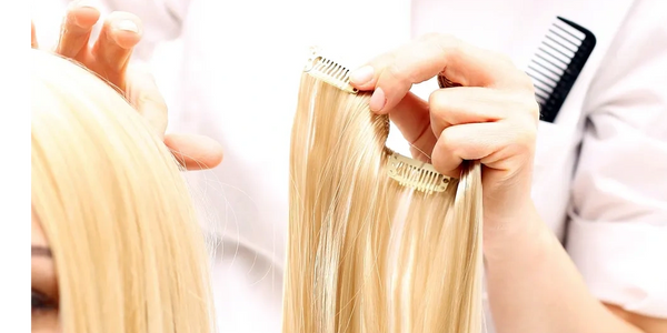 Client having hair extensions applied